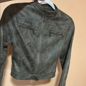 Lioness Black Leather Jacket with Stand-Up Collar